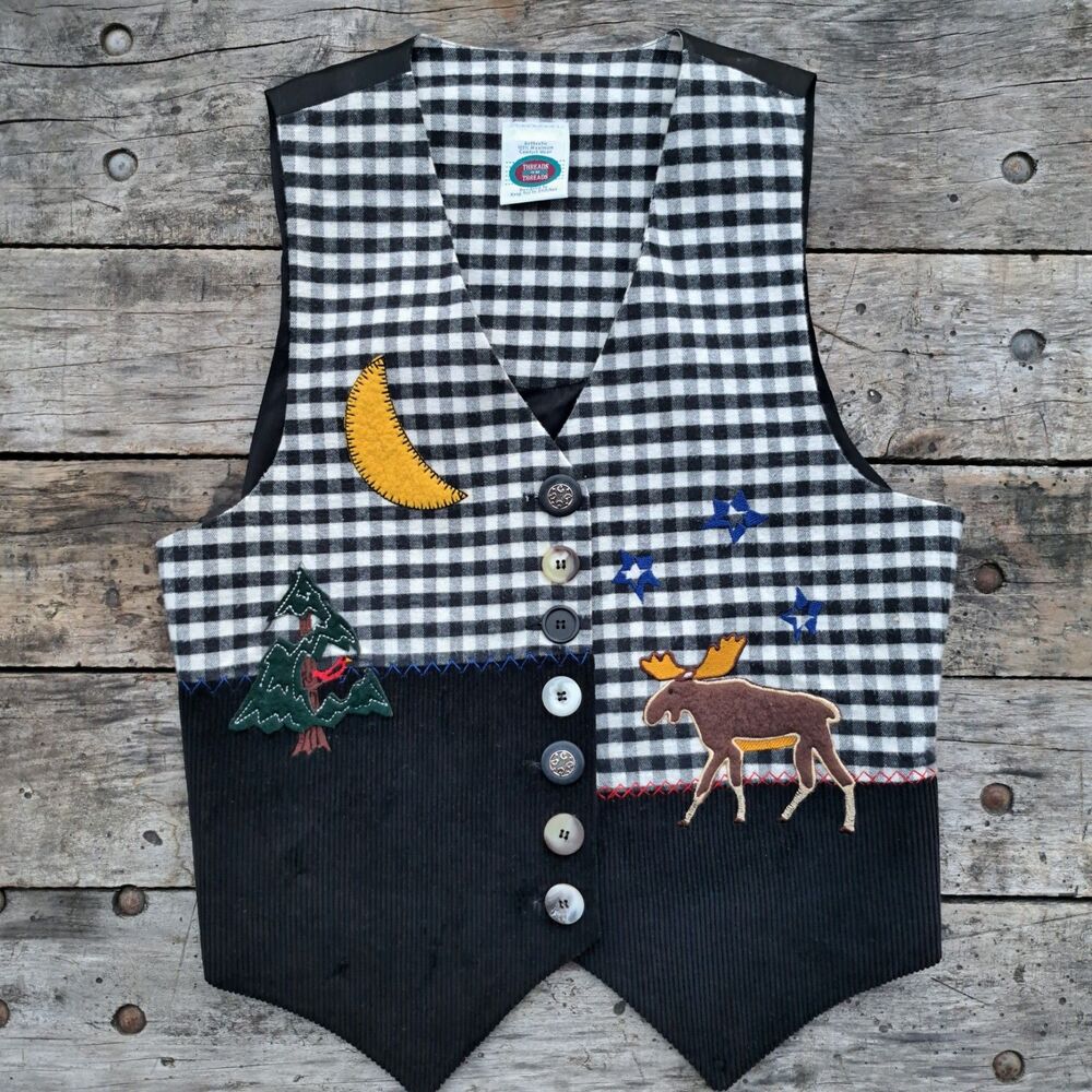 Vintage Threads On Threads Medium Women's Christmas Xmas Holiday Tux Vest Top